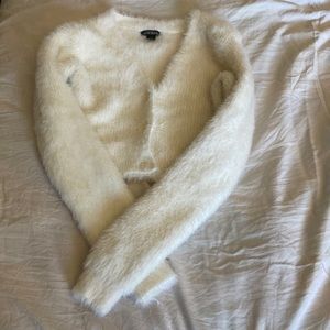 White Cropped Fuzzy Sweater Women’s